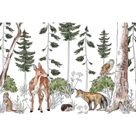 Papier peint panoramique Enfants - Animaux de la Forêt - 260 cm x 175 cm (1/2)