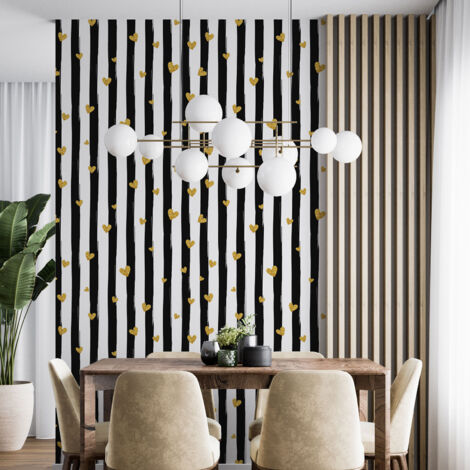 Papier peint - Coeurs Rayures - 6 LÉS de 60x260 cm - Surface L 360 x H 260 cm (1/4)