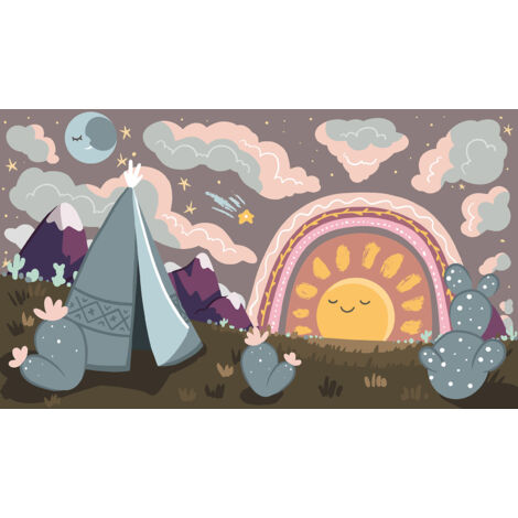 Papier peint panoramique Enfants - Paysage Tipi Enfant - 130 cm x 76 cm (1/2)