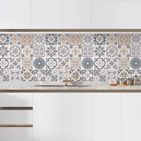 Crédence adhésive cuisine - Effet carreaux de ciment - 65x65 cm - Adhésif + Protection BRILLANTE