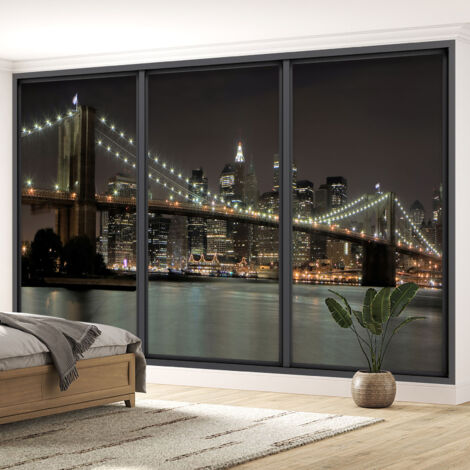 Papier peint panoramique Trompe l'oeil baie vitrée - New York - 417 cm x 250 cm (1/5)