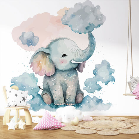 Papier peint panoramique Enfants - Éléphant nuages - 130 cm x 84 cm (1/4)