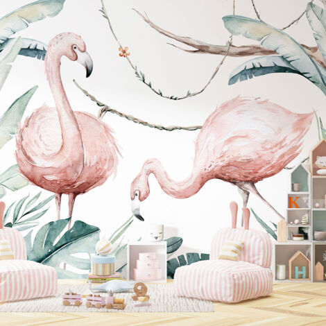 Papier peint panoramique Enfants - Flamants roses - 260 cm x 181 cm (1/4)