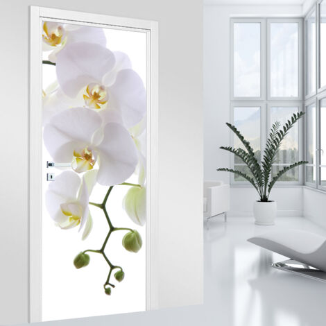 Stickers pour porte - Orchidée blanche - 93 x 205 cm - Adhésif MAT (1/2)
