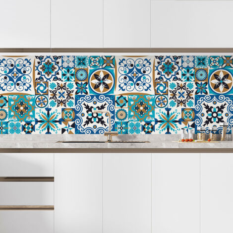 Crédence adhésive cuisine - Effet carreaux de ciment - 50x75 cm - Adhésif MAT (1/5)
