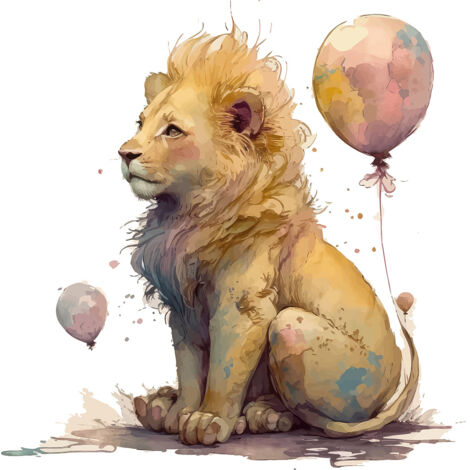 Papier peint panoramique Enfants - Lionceau Ballon - 130 cm x 84 cm (1/2)
