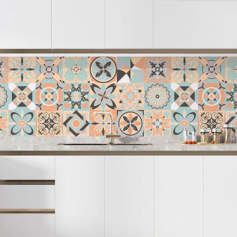 Crédence adhésive cuisine - Effet carreaux de ciment - 90x180 cm - Adhésif BRILLANT (1/5)