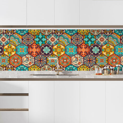 Crédence adhésive cuisine - Effet carreaux de ciment - 80x187 cm - Adhésif MAT (1/5)