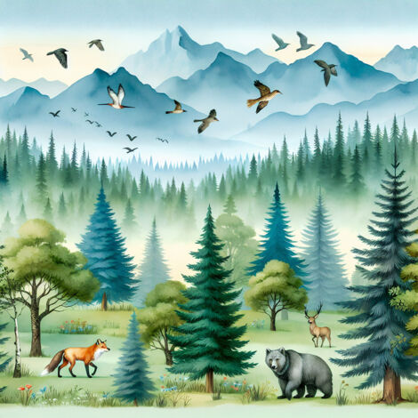 Papier peint panoramique Enfants - Animaux de la Forêt - 390 cm x 390 cm (1/2)