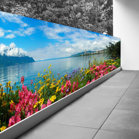 Brise vue Trompe l'oeil - 90x292 cm - Vue sur lac - Recto Imprimé / Verso BlancBâche Micro Perforée - 80% d'occultation (1/3)