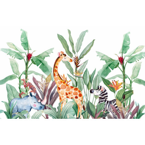 Papier peint panoramique Enfants - Animaux de la Jungle - 130 cm x 83 cm (1/2)