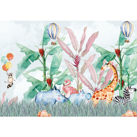 Papier peint panoramique Enfants - Animaux de la Jungle - 364 cm x 255 cm (1/2)
