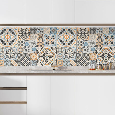 Crédence adhésive cuisine - Effet carreaux de ciment - 60x90 cm - Adhésif BRILLANT (1/5)