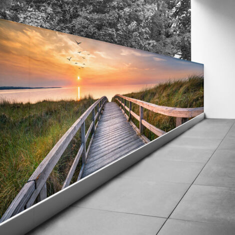 Brise vue Trompe l'oeil - 90x250 cm - Ponton couché de soleil - Recto Imprimé / Verso BlancBâche Micro Perforée - 80% d'occultation (1/3)