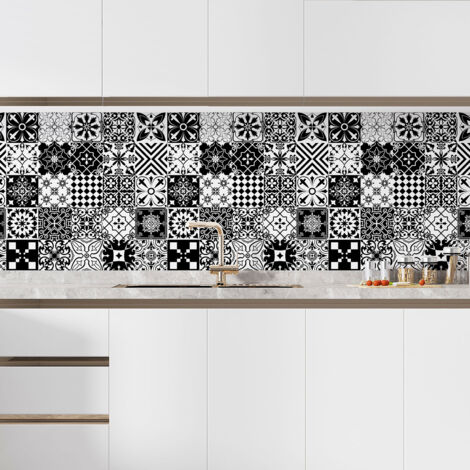 Crédence adhésive cuisine - Effet carreaux de ciment - 60x60 cm - Adhésif MAT (1/5)
