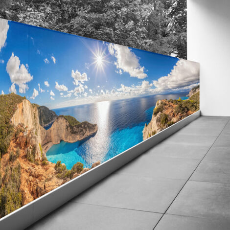 Brise vue Trompe l'oeil - 90x250 cm - Vue mer - Recto Imprimé / Verso BlancBâche Pleine - 100% d'occultation (1/3)
