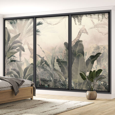 Papier peint panoramique Trompe l'oeil baie vitrée - Girafes - 130 cm x 78 cm (1/5)