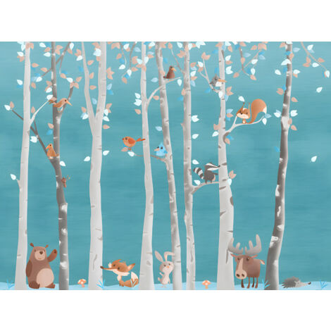 Papier peint panoramique Enfants - Animaux de la Forêt - 195 cm x 146 cm (1/2)