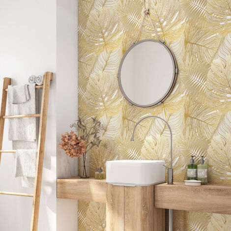 Crédence adhésive salle de bain - Feuilles Tropicales - 60x60 cm - Adhésif MAT (1/4)
