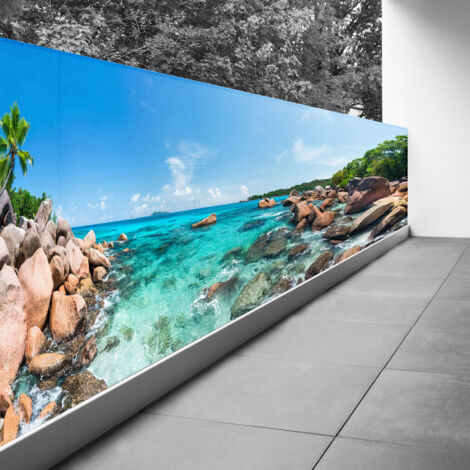 Brise vue Trompe l'oeil - 90x315 cm - Vue mer - Recto Imprimé / Verso BlancBâche Micro Perforée - 80% d'occultation (1/3)