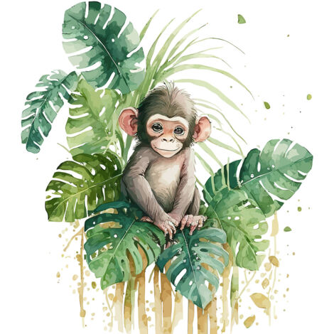 Papier peint panoramique Enfants - Bébé Singe - 195 cm x 125 cm (1/2)