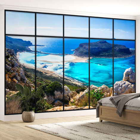 Papier peint panoramique Trompe l'oeil Verrière - Vue mer - 395 cm x 250 cm (1/5)