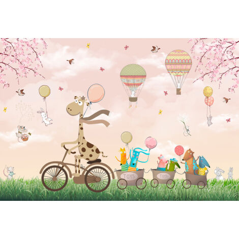 Papier peint panoramique Enfants - Montgolfières Animaux - 374 cm x 255 cm (1/2)