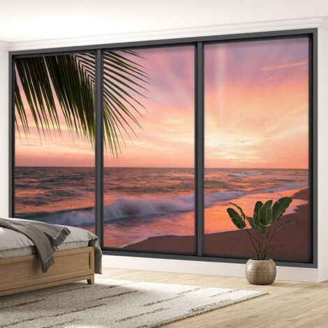 Papier peint panoramique Trompe l'oeil baie vitrée - Vue mer - 130 cm x 78 cm (1/5)