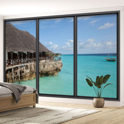 Papier peint panoramique Trompe l'oeil baie vitrée - Paradisiaque - 130 cm x 78 cm (1/5)