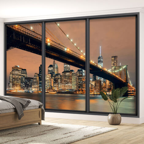 Papier peint panoramique Trompe l'oeil baie vitrée - New york - 390 cm x 234 cm (1/5)