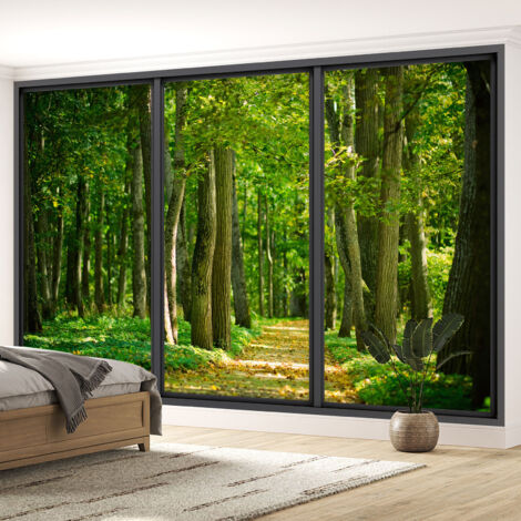 Papier peint panoramique Trompe l'oeil baie vitrée - Forêt - 130 cm x 78 cm (1/5)