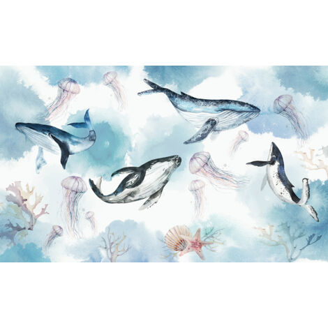 Papier peint panoramique Enfants - Baleines - 130 cm x 78 cm (1/2)