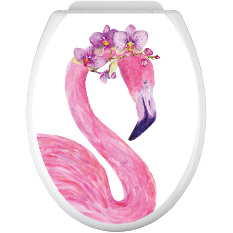 Stickers Abattant WC - Flamant rose - 35x43 cm - Adhésif BRILLANT (1/2)