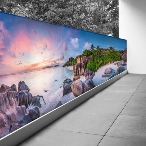 Brise vue Trompe l'oeil - 100x350 cm - Couché de soleil - Recto Imprimé / Verso BlancBâche Micro Perforée - 80% d'occultation (1/3)