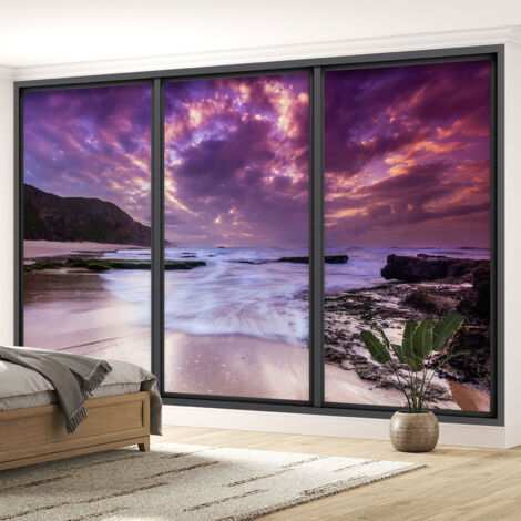 Papier peint panoramique Trompe l'oeil baie vitrée - Vue mer - 130 cm x 78 cm (1/5)