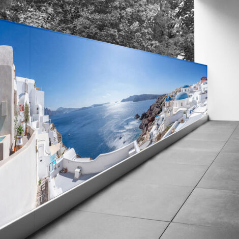 Brise vue Trompe l'oeil - 90x250 cm - Santorin - Recto Imprimé / Verso BlancBâche Pleine - 100% d'occultation (1/3)
