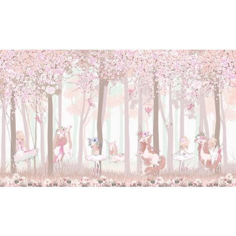 Papier peint panoramique Enfants - Fées Licornes - 130 cm x 75 cm (1/2)