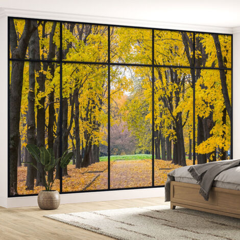 Papier peint panoramique Trompe l'oeil Verrière - Chemin arbres - 260 cm x 164 cm (1/5)