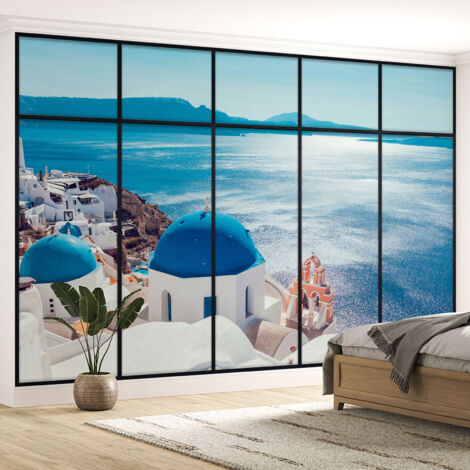 Papier peint panoramique Trompe l'oeil Verrière - Santorin - 130 cm x 82 cm (1/5)