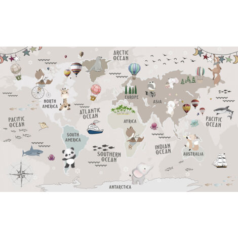 Papier peint panoramique Enfants - Carte du Monde - 260 cm x 159 cm (1/2)