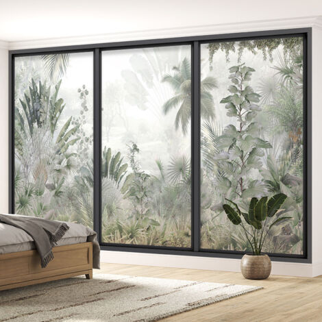 Papier peint panoramique Trompe l'oeil baie vitrée - Jungle - 390 cm x 234 cm (1/5)