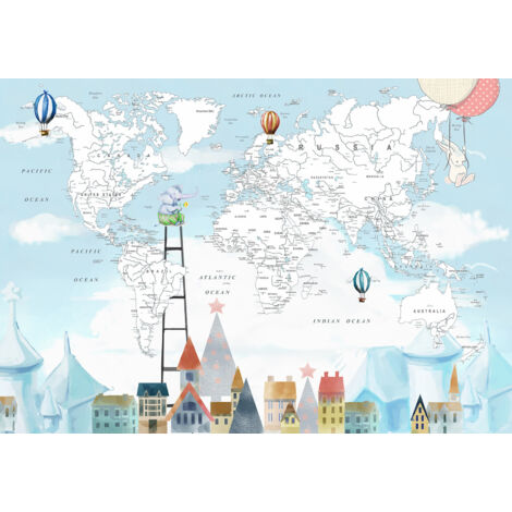 Papier peint panoramique Enfants - Carte du Monde - 260 cm x 180 cm (1/2)