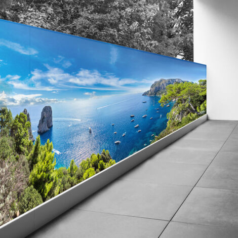 Brise vue Trompe l'oeil - 100x250 cm - Vue mer - Recto Imprimé / Verso BlancBâche Pleine - 100% d'occultation (1/3)