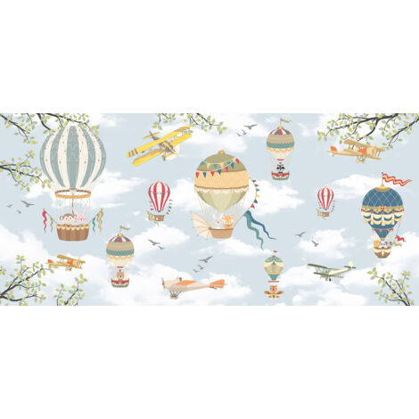 Papier peint panoramique Enfants - Montgolfières - 130 cm x 60 cm (1/2)