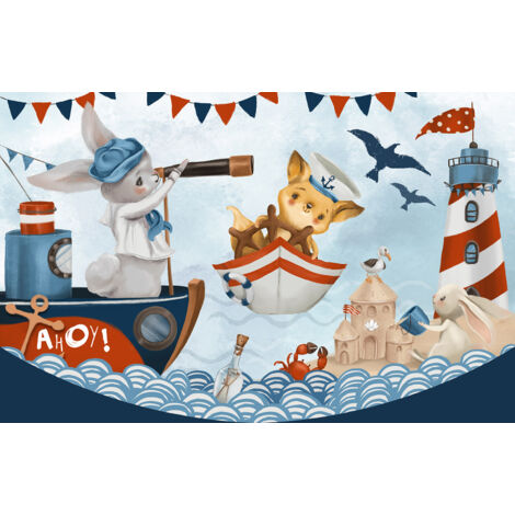 Papier peint panoramique Enfants - Animaux Pirates - 130 cm x 84 cm (1/2)