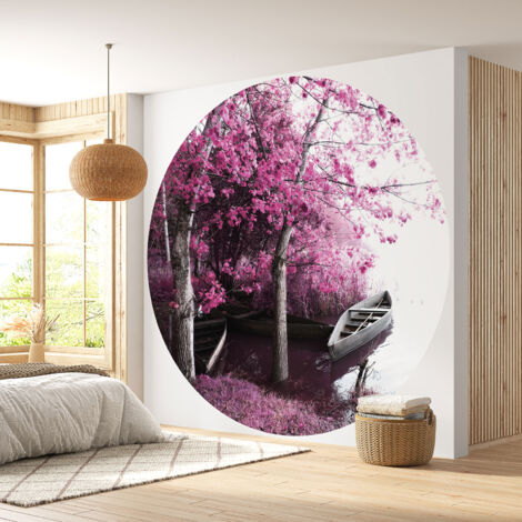 Papier peint rond / cercle - Lac Arbres - Diamètre 60 cm (1/4)