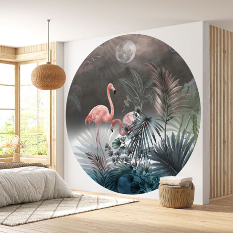 Papier peint rond / cercle - Flamants Roses - Diamètre 60 cm (1/4)