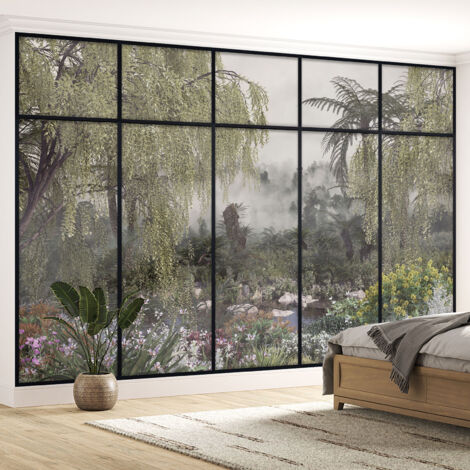 Papier peint panoramique Trompe l'oeil Verrière - Jungle - 195 cm x 123 cm