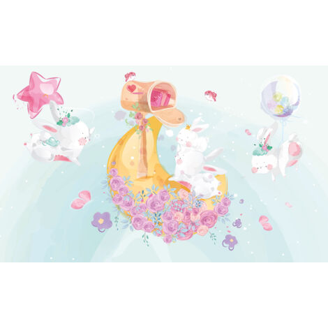 Papier Peint Autocollant 3D – Ciel Et Lapin – R1440 – Amovible – Luna