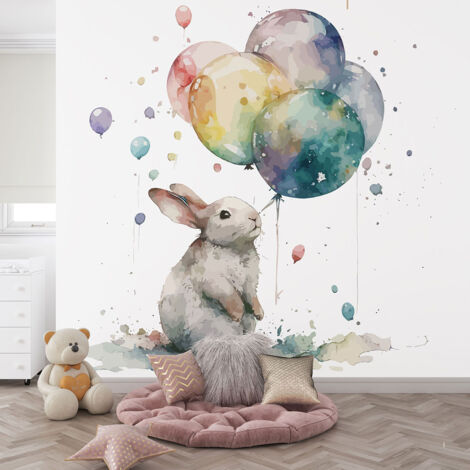 Papier peint panoramique Enfants - Lapin Ballons - 397 cm x 255 cm (1/4)